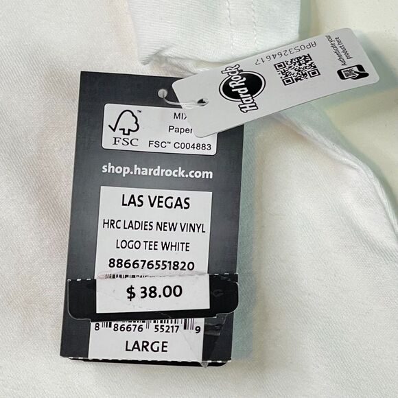 Hard Rock Cafe Las Vegas Tee White with Silver Logo Vinyl Ladies L NWT T-Shirt - Picture 5 of 5